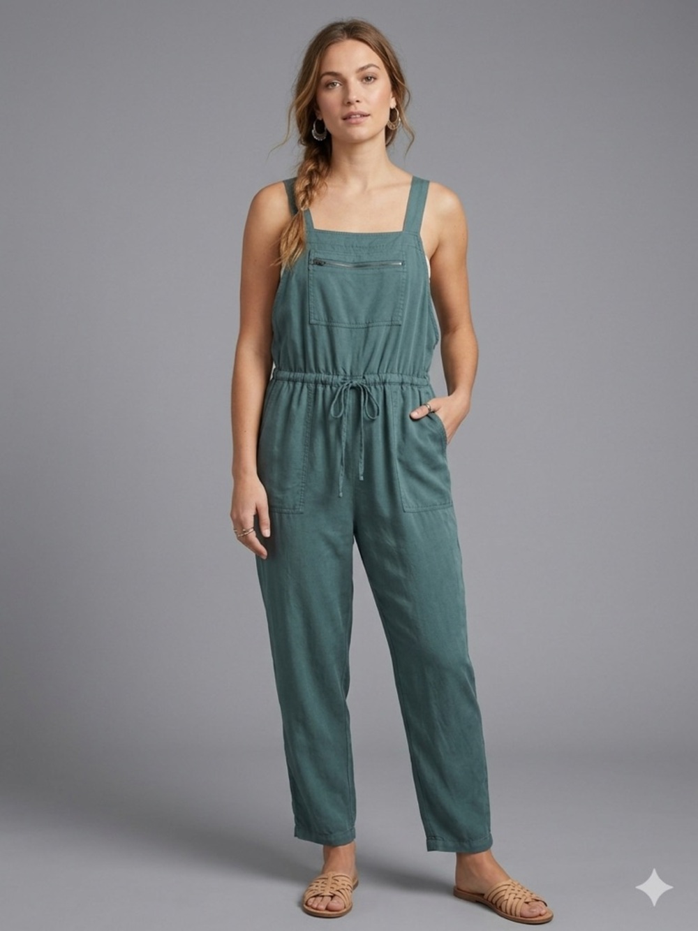 Knox Rose Olive Green Sleeveless Bib Jumpsuit Overalls Size L